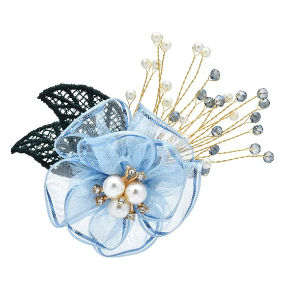 BLUE  SILK FLOWER BROOCH
