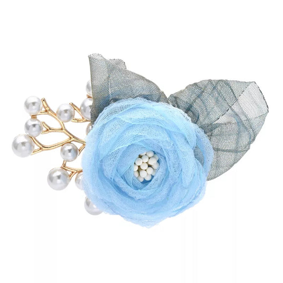 Silk rose blue hijab pin