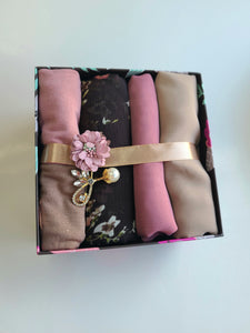 Brown floral hijab gift set