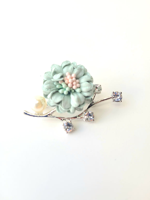 Mint silver flower hijab pin
