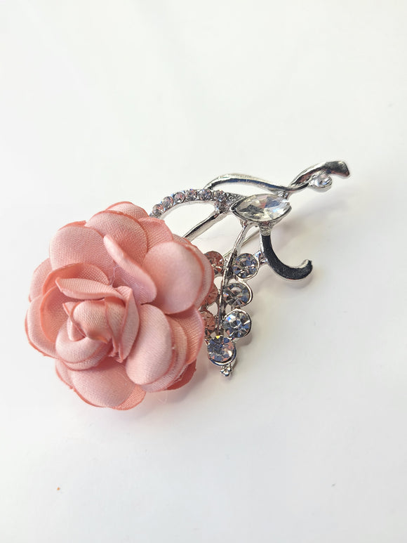 Pink rose & silver hijab brooch