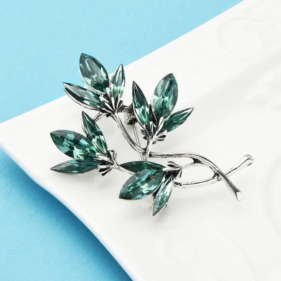 Green sparkling crystal brooch pin