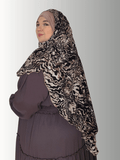Animal print scarf luxury long Veil with mocha color solid base sophisticated muslim woman