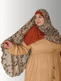 Floral earthy color hijab with a high contrast rusty red color long Veil muslim woman 