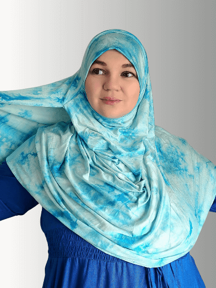 Ocean breeze blue instant jersey hijab double  loop tye dye marble pattern 