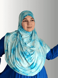 Ocean breeze blue instant jersey hijab double  loop tye dye marble pattern 