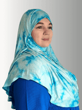 Ocean breeze blue instant jersey hijab double  loop tye dye marble pattern 