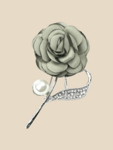 Olive green flower brooch pin with silver color acce to and a pearl 