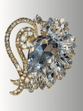 Clear crystal hijab brooch with a floral gold-tone setting, perfect for weddings and Eid.