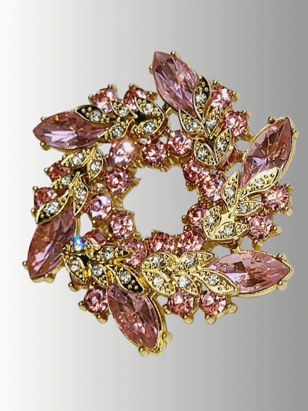 Pink floral hijab brooch, gold and crystal hijab pin, romantic hijab accessories.

 