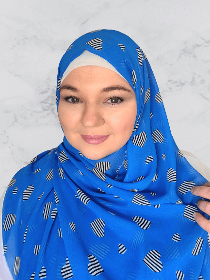 Maida's hijab world chiffon print blue heart hijab