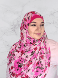 Pink floral chiffon  shawl hijab