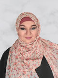Cream floral chiffon square hijab