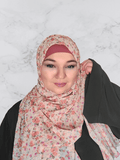 Cream floral chiffon square hijab