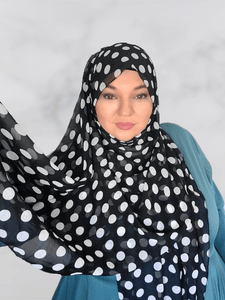 Black, white polka dot square hijab