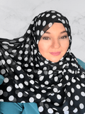 Black, white polka dot square hijab