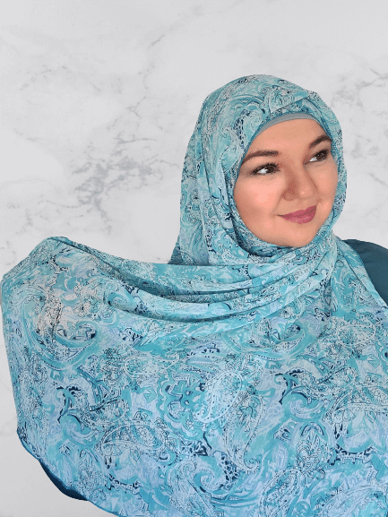 Turquoise print crinkle chiffon  shawl