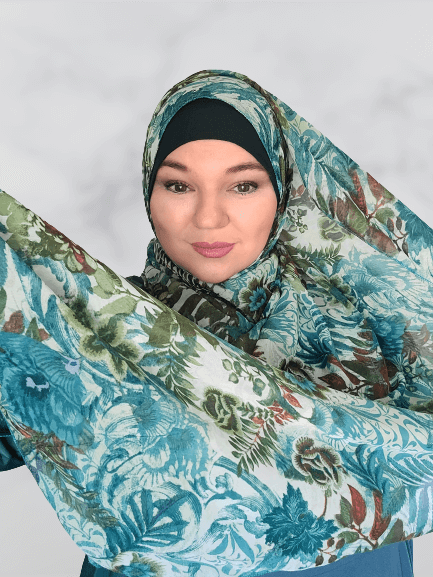 Tropical print chiffon square hijab