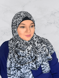 Leopard gray square chiffon hijab