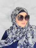 Gray Blue floral square hijab