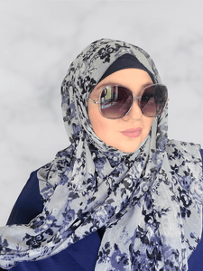 Gray & blue floral chiffon print hijab