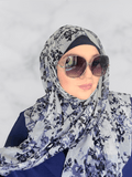 Gray & blue floral chiffon print hijab