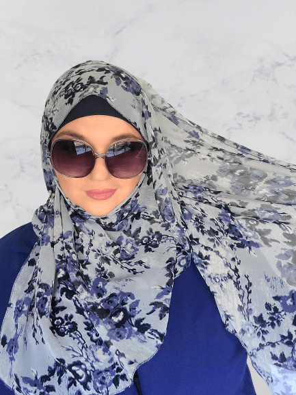 Gray Blue floral square hijab