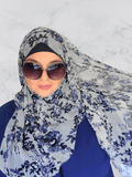 Gray & blue floral chiffon print hijab