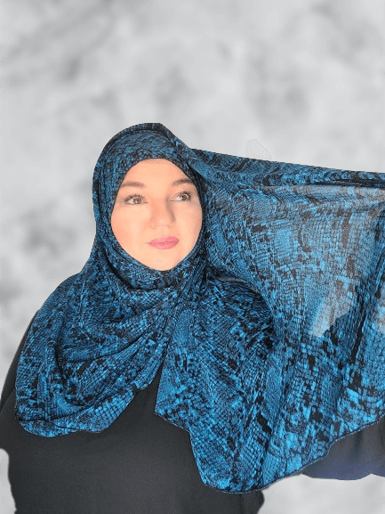 Blue & Black print chiffon hijab