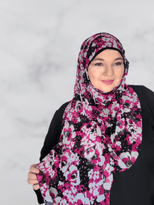 Black magenta floral chiffon
