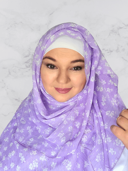 Lavender white floral chiffon hijab