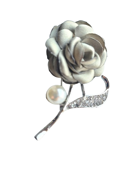 Olive green & silver pearl brooch