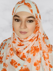 White & orange floral  chiffon shawl hijab