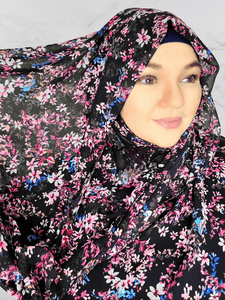 Dark navy floral multi color crinkle chiffon hijab