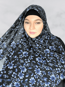 Black dark blue floral chiffon hijab