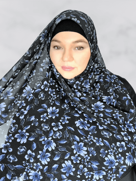 Black & blue floral chiffon square hijab