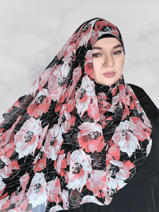 Black  print chiffon hijab shawl
