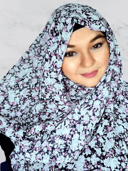 Dark navy lavender floral chiffon hijab