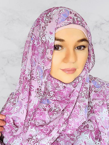 Lavender floral square chiffon hijab
