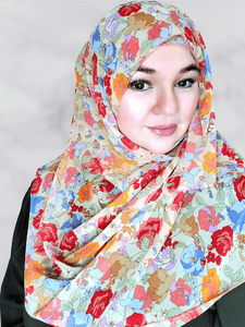 Cream floral pebble chiffon hijab
