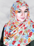 Cream floral pebble chiffon hijab