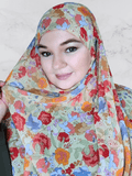 Cream floral pebble chiffon hijab