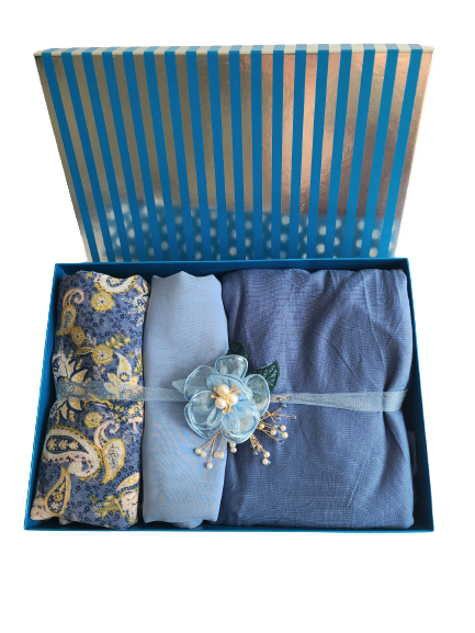 Blue square hijab instant jersey shawl combo