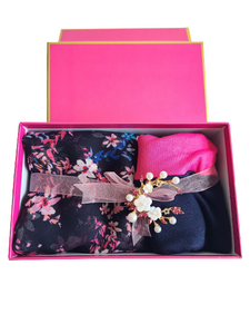 DARK NAVY FLORAL SQUARE HIJAB GIFT SET